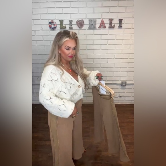 New Oli & Hali Mineral Washed Wide Leg Crop Pants Mocha Size Large - Picture 7 of 8